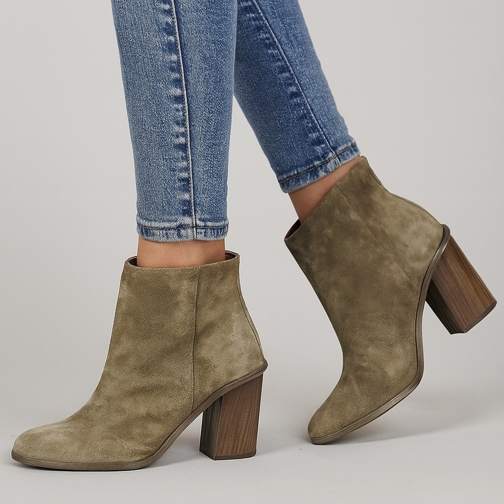 Splendid Suede Block Heel Ankle Boots Olive Green Sz 7.5